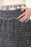 Pre-Loved Chanel™ 06P Grey Tweed CC Logo Camellia Trim Midi Skirt Size 38