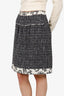 Pre-Loved Chanel™ 06P Grey Tweed CC Logo Camellia Trim Midi Skirt Size 38