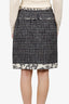 Pre-Loved Chanel™ 06P Grey Tweed CC Logo Camellia Trim Midi Skirt Size 38