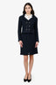 Pre-Loved Chanel™ 2013 Navy Blue Notched Bouclé Jacket/Skirt Set Size 36