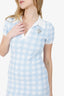 T by Alexander Wang Blue Gingham Towel Dress With Crystal Logo Brooch Size S