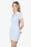 T by Alexander Wang Blue Gingham Towel Dress With Crystal Logo Brooch Size S