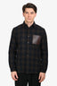 Loewe 2017 Dark Brown Leather Trimmed Checkered Wool Blend Overshirt Size S