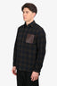 Loewe 2017 Dark Brown Leather Trimmed Checkered Wool Blend Overshirt Size S