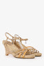 Pre-Loved Chanel™ Beige Suede/Patent Espadrille CC Charm Heeled Sandals Size 39