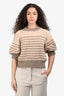 Sacai Beige/Green Striped Knit Puff Sleeve Top Size 2
