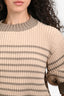 Sacai Beige/Green Striped Knit Puff Sleeve Top Size 2