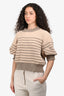 Sacai Beige/Green Striped Knit Puff Sleeve Top Size 2