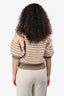 Sacai Beige/Green Striped Knit Puff Sleeve Top Size 2
