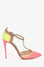 Christian Louboutin Neon Pink/Yellow Patent Sparkle Detail Heels Size 37.5