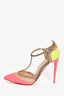 Christian Louboutin Neon Pink/Yellow Patent Sparkle Detail Heels Size 37.5