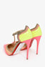 Christian Louboutin Neon Pink/Yellow Patent Sparkle Detail Heels Size 37.5