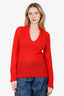 Moncler Red Mohair/Wool Knit V-neck Sweater Size S