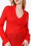 Moncler Red Mohair/Wool Knit V-neck Sweater Size S