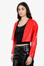 Rotate Birger Christensen Red Textured Faux Leather Cropped Jacket Size 4