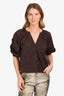 Staud Brown Cotton 'Liza' Puff Sleeve Shirt Size S