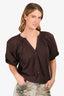 Staud Brown Cotton 'Liza' Puff Sleeve Shirt Size S