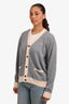 Maison Kitsuné Grey/Cream Fox Logo Cardigan Size XL