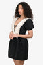 Shushu/Tong Black/White Puff Sleeve Lace Embellished Collar Dress Size M
