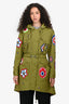 Moschino Couture Green Floral Beaded Parka Coat Size 4