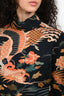 Dries Van Noten Navy/Coral Dragon Printed Long Sleeve Top Size 38