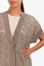 Brunello Cucinelli Beige Linen Sequin Detail 'Dazzling Water Lilies' Long Cardigan Size XL