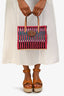 Valentino Pink/Multicolour Raffia VLogo Tote Bag with Pouch