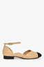 Pre-Loved Chanel™ Beige Quilted Black Cap Toe 'Chanel' Flats Size 36.5