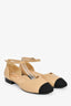 Pre-Loved Chanel™ Beige Quilted Black Cap Toe 'Chanel' Flats Size 36.5