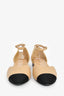 Pre-Loved Chanel™ Beige Quilted Black Cap Toe 'Chanel' Flats Size 36.5