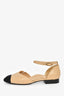 Pre-Loved Chanel™ Beige Quilted Black Cap Toe 'Chanel' Flats Size 36.5