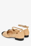 Pre-Loved Chanel™ Beige Quilted Black Cap Toe 'Chanel' Flats Size 36.5