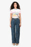 Pre-Loved Chanel™ 2021 Blue Mid Wash Floral Denim Straight Leg Jeans Size 36