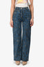 Pre-Loved Chanel™ 2021 Blue Mid Wash Floral Denim Straight Leg Jeans Size 36
