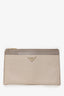 Prada Taupe Saffiano Leather Zippered Clutch