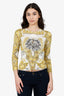 Versace White/Yellow Silk Baroque Print Knit Cardigan Size 38