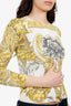 Versace White/Yellow Silk Baroque Print Knit Cardigan Size 38