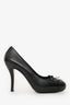 Pre-Loved Chanel™ Black Leather CC Cap Toe Platform Pumps Size 36.5