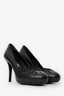 Pre-Loved Chanel™ Black Leather CC Cap Toe Platform Pumps Size 36.5