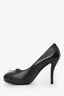 Pre-Loved Chanel™ Black Leather CC Cap Toe Platform Pumps Size 36.5