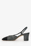 Pre-Loved Chanel™ Grey/Black Canvas/Nubuck Leather CC Slingback Sandals Size 36.5