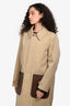 Burberry Beige/Brown Cotton/Leather Pocket 'Gabardine' Long Trench Coat Size 46