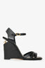 Pre-Loved Chanel™ Black Leather Pearl-Embellished Wedge Sandals Size 38