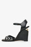 Pre-Loved Chanel™ Black Leather Pearl-Embellished Wedge Sandals Size 38