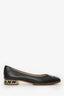 Pre-Loved Chanel™ Black Lambskin Leather Cap-Toe Chain Flats Size 37.5