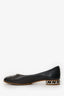Pre-Loved Chanel™ Black Lambskin Leather Cap-Toe Chain Flats Size 37.5