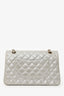 Pre-Loved Chanel™ 2011-12 Silver Metallic Fabric Small Classic Double Flap Bag