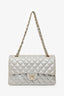 Pre-Loved Chanel™ 2011-12 Silver Metallic Fabric Small Classic Double Flap Bag