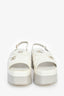 Pre-Loved Chanel™ White Leather Quilted CC Platform Sandals Size 36