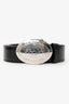 Prada Black Leather Logo Plaque Buckle Belt Size 95